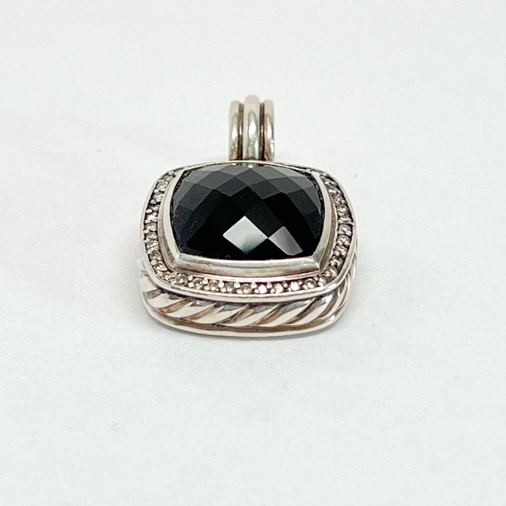 David Yurman 14mm Black Onyx Pave Diamond Albion Enhancer Pendant .925 - Picture 3 of 10